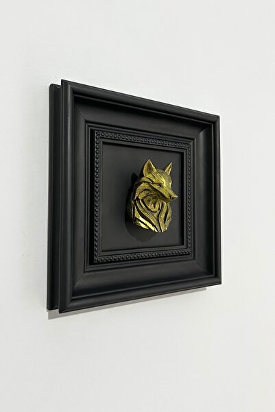 Dokulu Ruhlar Altın Bozkurt Duvar Dekorasyon | Modern Çerçeveli Kurt Figürlü ...