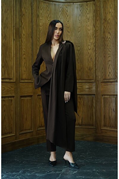 Julidress Detachable Brooch and Shawl Detailed Jacket and Pants Premium Desig...