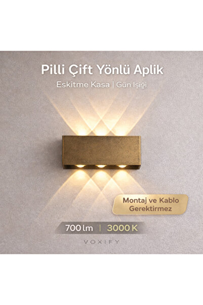 Voxify Mercekli Pilli Çift Yönlü Eskitme Duvar Aydınlatma Dekorasyon Aplik Ko...