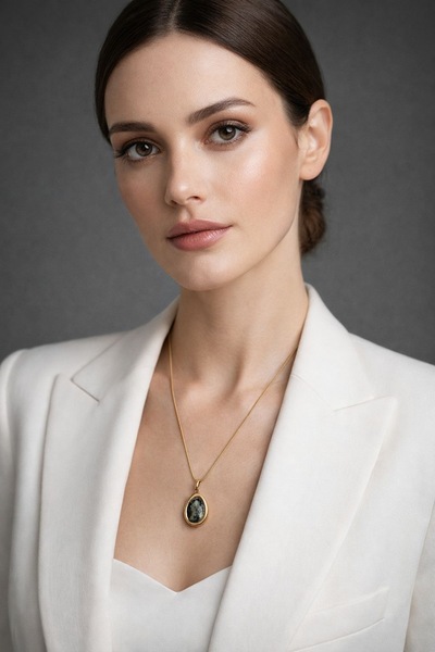 Solare Accessories Labradonit Doğal Taşlı Altın Kaplama Detaylı Kolye