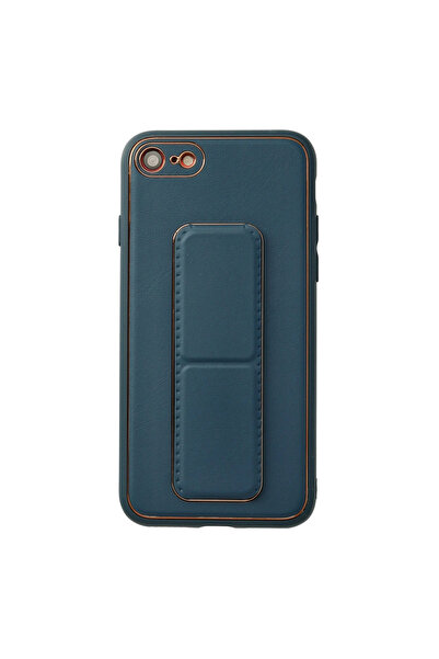 eco port Iphone 7 case coco leather stand cover - blue