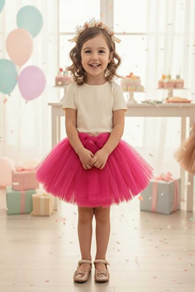 punicha تنورة توتو منفوشة مزينة بفيونكة للفتيات (فوشيا)