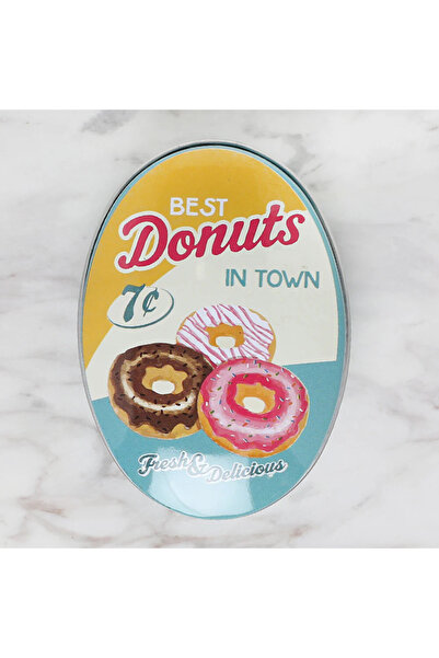 DM ONLINE Donut Visual Oval Decorative Metal Tin Box 8.5X6 cm 1 Piece