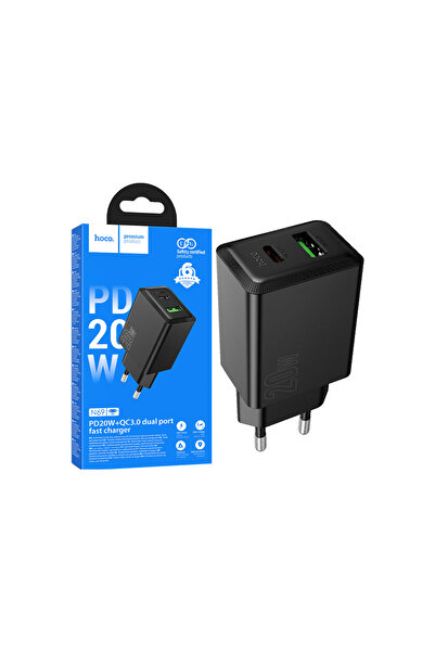 Hoco Incarcator Retea, (PD20W+QC3.0) 1xUSB-C, 1xUSB, Fast, BLACK