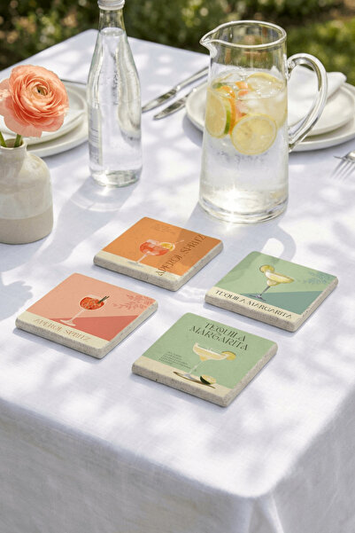 Baumatelier Pop Art Drinks Themed Natural Stone Travertine Coasters Stone Coa...