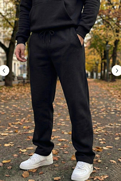 TheSeason Men's Black Relaxed Fit 3 Threaded Sweatpants