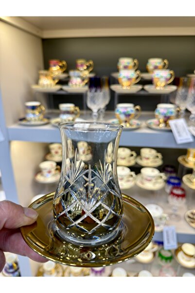 Vakıf home 6 Kişilik 12 Parça El İşi Titanyum Gold Kaplama Çay Bardağı Seti