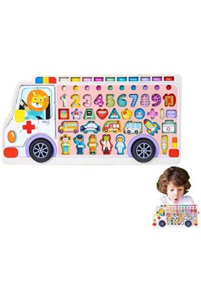 GÜMRÜK BEY Kamyon Temalı Montessori Ahşap Eğitici Oyuncak , 6'si bir arada Lo...