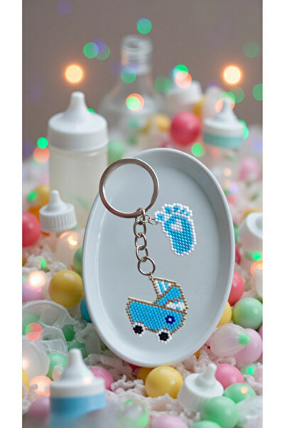 SEARD Miyuki Beads Handmade Blue Baby Stroller and Baby Foot Keychain/Bag Orn...