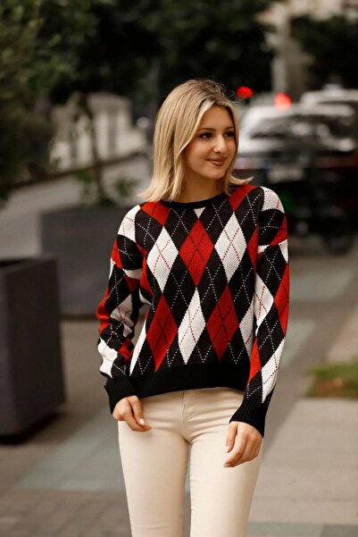 louyan fashion Women's Diamond Patterned Colorful Knitwear Sweater