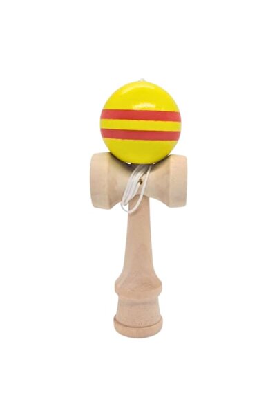 OEM Mini Kendama Wooden – 12 cm, Yellow Ball with Stripes, Skill for Kids