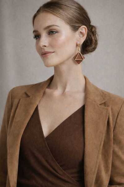 Atölye Taba Kadın Hakiki Deri Üçgen Detaylı Küpe