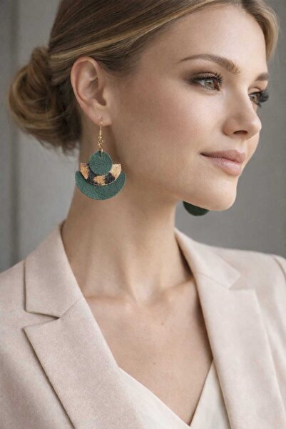 Atölye Taba Hakiki Süet Deri Leopar Desenli Küpe