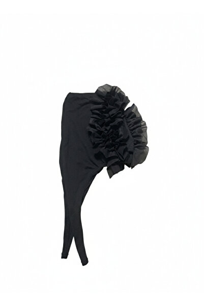 Nakişce Women's Hijab with Ruffled Stitching in Combed Cotton - Black