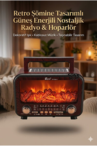 sonx Şömine Alev Efektli Retro Bluetooth Hoparlör Radyo – Güneş Enerjili Deko...
