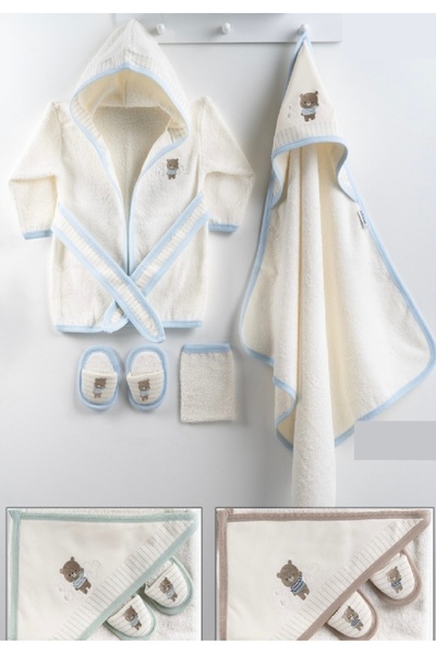 Cherub Baby Panda Boy Striped Organic Newborn Baby Boy Towel Bathrobe Set Org...