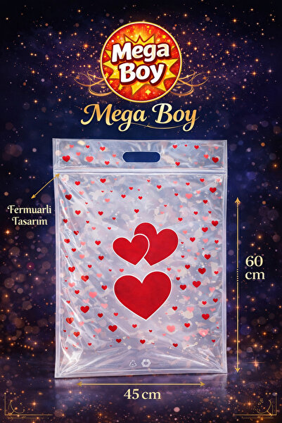 İnci Fix 5 Adet Sevgililer Günü Mega Boy Fermuarlı Kulplu Şeffaf Kalp Desenli...