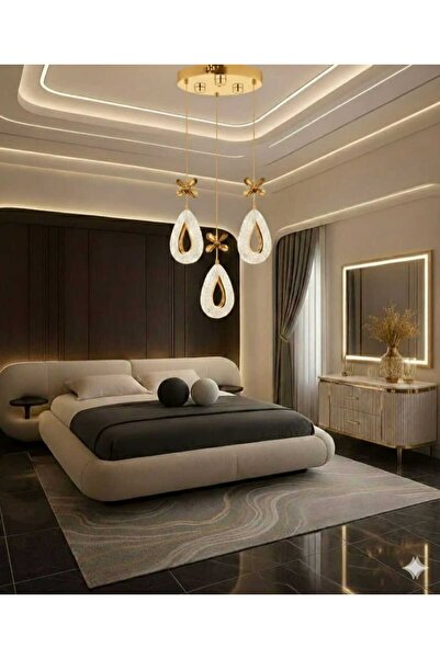 AURA LIGHTING Modern Gold 3'Lü Damla Sarkıt 3 Renk LED Salon/Antre/Yatak Odas...