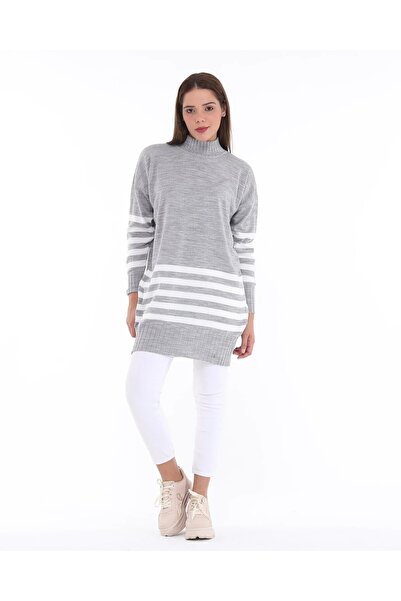 Kırçiçek Women's Half Fisherman Stripe Detailed Soft Textured Knitwear Tunic