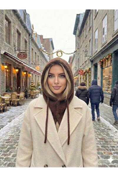 stravis Brown Halter Neck Soft Textured Buttoned Lace-Up Balaclava Model Knit...