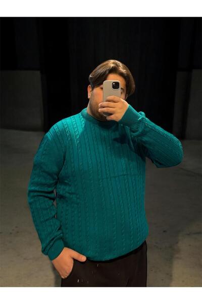 Q45collection سترة تريكو رجالية ذات ياقة دائرية من LOGOLU باللون الأخضر