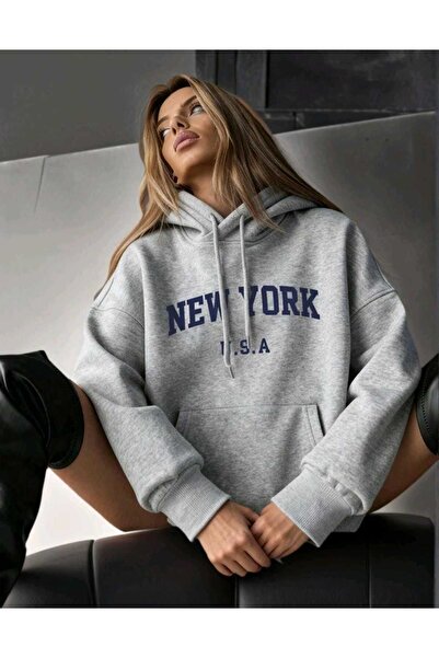 DİVİN Printed Oversize Hooded Sweatshirt