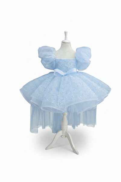 shop Kız Çocuk Mavi Tütü Prenses Elbisesi ,Balon Kol Fiyonklu Özel Gün Elbisesi