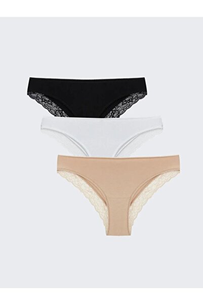 LC Waikiki Black Lace Detailed Brazilian Panties 3-Pack (S6)