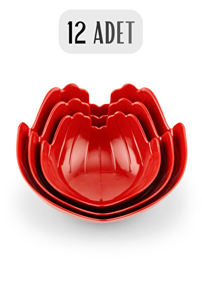 PraticBox 12 Lİ KIRMIZI İKİ EL FORMLU PLASTİK ŞEKERLİK BÜYÜK BOY ÇEREZLİK KASE