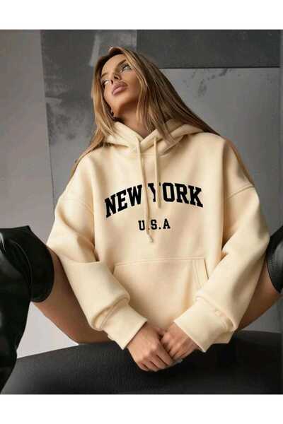 DİVİN Printed Oversize Hooded Sweatshirt