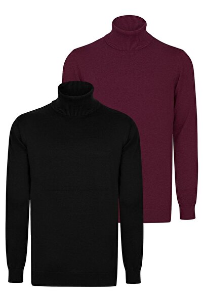 Felix Hardy 2-Pack Turtleneck Sweaters - Black-Claret Red