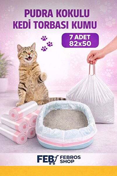 Febros 3 Paket Pudra Kokulu Kedi Tuvalet Torbası Kumu 7 Adet 82x50 cm Büyük B...
