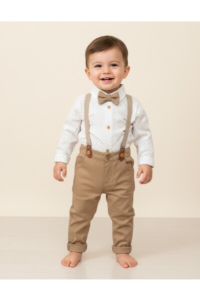my petit panda %100 Pamuk Alttan Çıtçıtlı Gömlek Likralı Pantolon Askı Kemerl...