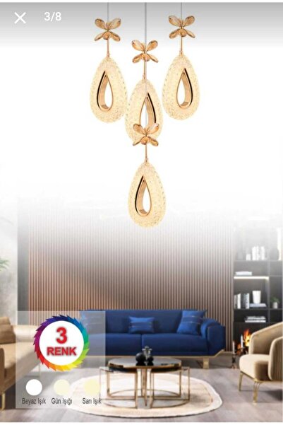 AURA LIGHTING 4'Lü Gold Damla Sarkıt 3 Renk LED Modern Salon/Antre/Yatak Odas...