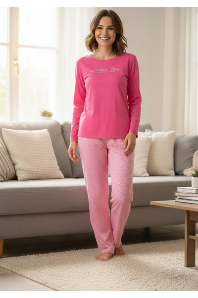 YusGos Γυναικείο Σετ Πιτζάμες με Λαιμόκοψη Ποδηλάτου, Ύφασμα Milan με Στάμπα,...