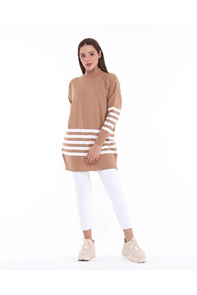 Kırçiçek Women's Half Fisherman Stripe Detailed Soft Textured Knitwear Tunic
