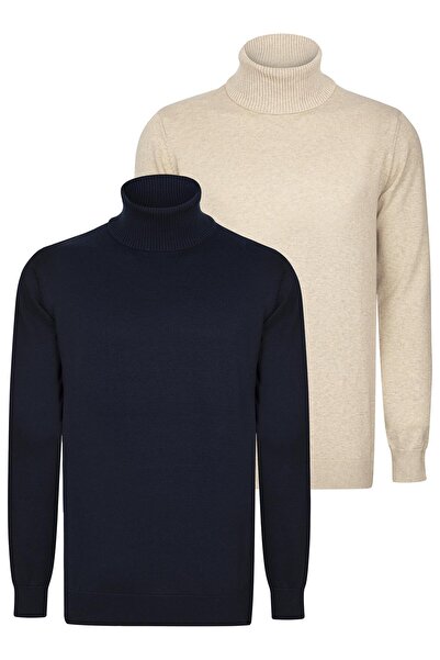 Felix Hardy 2-Pack Turtleneck Sweaters - Beige-Navy Blue