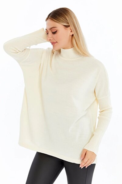 Kırçiçek Women's Half Fisherman Wide Cut Soft Textured Knitwear Tunic