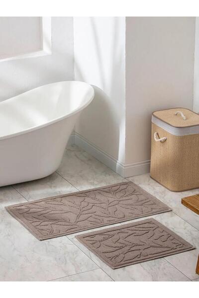 LC Waikiki طقم سجادة حمام بنقشة بنية اللون مكون من قطعتين (S6)