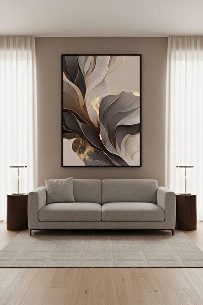 hollywest Altın Detaylı Füme Dalgalı Formlu Duvar Sanatı | Modern Çerçeveli T...