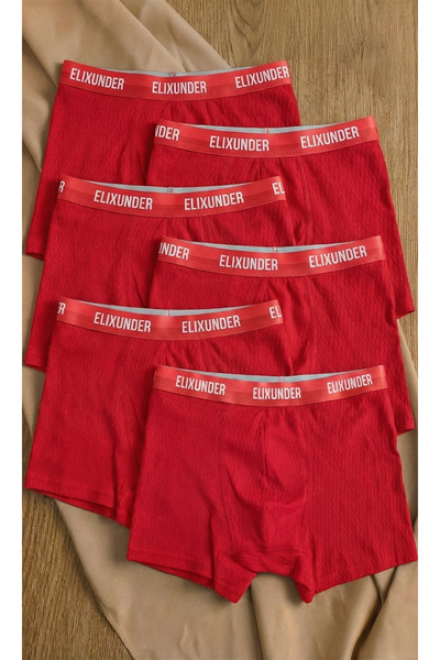 Elixunder 6’lı Kırmızı Erkek Boxer Glad And Comfortable Terletmez Nefes Alabi...