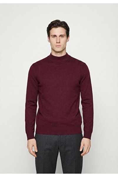 Felix Hardy Men's Half Turtleneck Basic Sweater - Burgundy