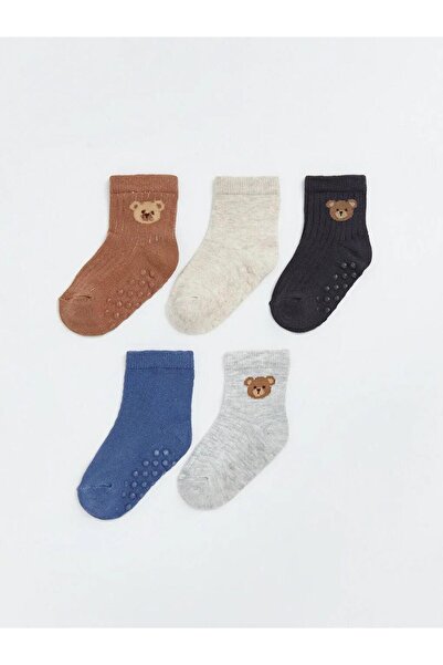 LC Waikiki Καφέ Κεντημένες Κάλτσες για Αγοράκι, Πακέτο 5 τεμαχίων (S6)