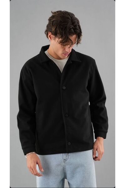 Q45collection Men's Black Lined Checked Jacket Coat