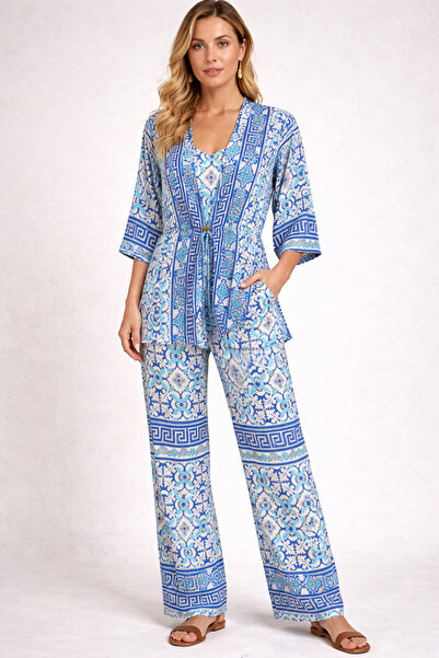 Dervişan İpekçilik Saf İpek Kimono/Pantolon Takım