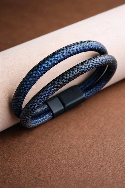 stainless steell سوار للجنسين بتفاصيل من الفولاذ 21 سم