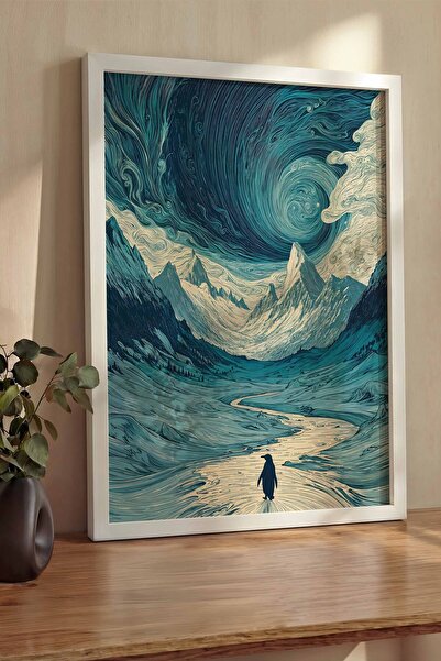 Postifull Nihilistic Penguin Framed Poster, Thick White Framed Painting, Walk...