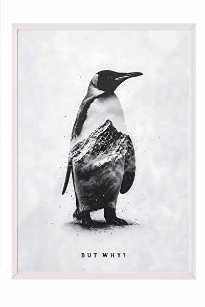 Postifull Nihilistic Penguin Framed Poster, White Framed Painting, Walking Pe...
