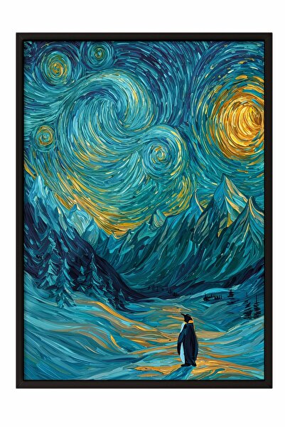 Postifull Nihilistic Penguin Framed Poster, Black Framed Painting, Walking Pe...