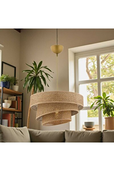Elizim Home Lighting Hasır görünümlü abajur sarkıt avize